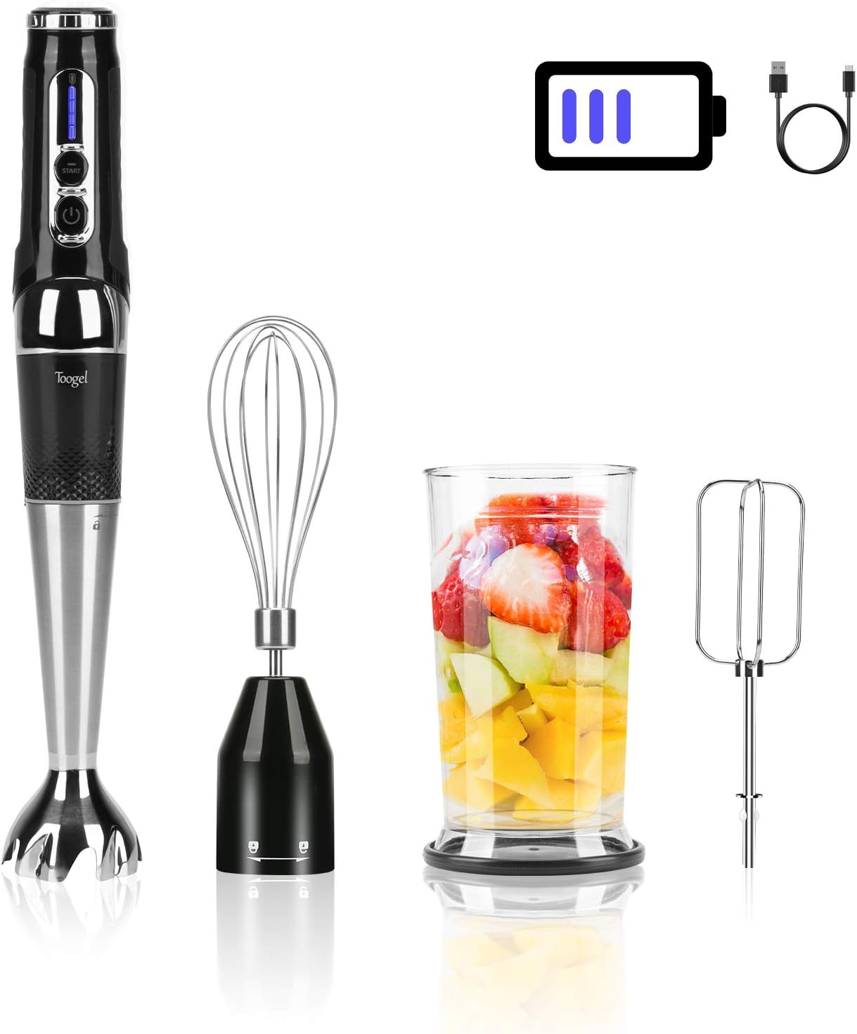 Cordless Hand Blender Rechargeable, Powerful Variable Speed Control with 21-Speed Immersion Stick Blender , Portable Electric Hand Mixer Pack of 2