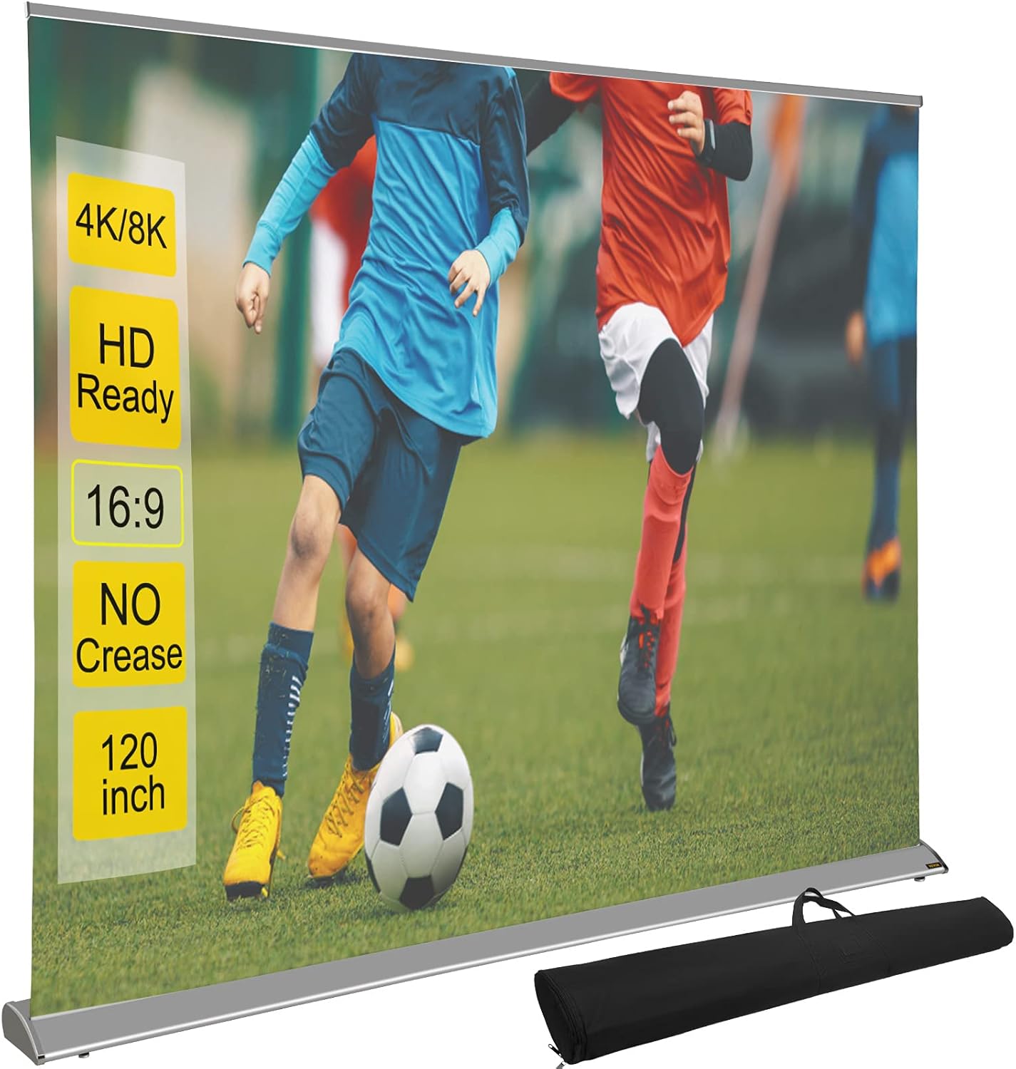 VEVOR Manual Pull Up Projector Screen 120inch 16:9 Projector Screen Free Standing 4K/8K, Portable Floor-Rising Projection Screen Ultra HDR with Storage Bag for Home Backyard Theater Office