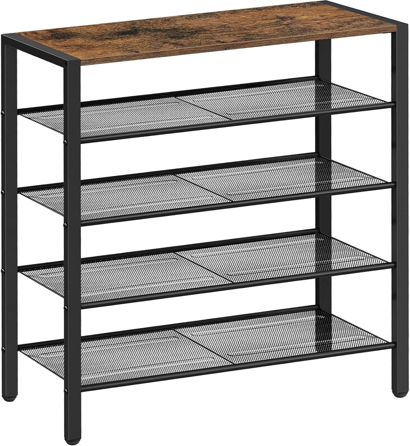 BEEWOOT Industrial 5 Tiers Shoe Rack,Shoe Bench,16 Pairs Shoe Rack Organizer, Shoe Shelf for Entryway, Hallway, Closet, Stable Metal Frame and Easy Assembly, Rustic Brown SR01BB004