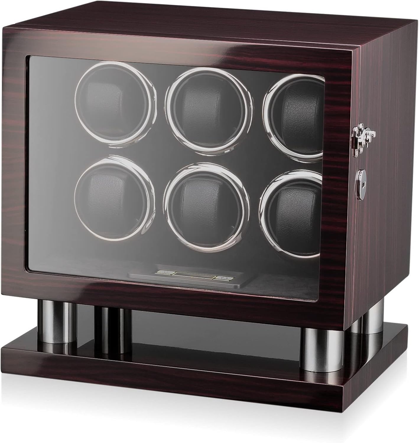 Watch Winder for 6 Watches with LED Backlight, LCD Display and Motor-Stop Option