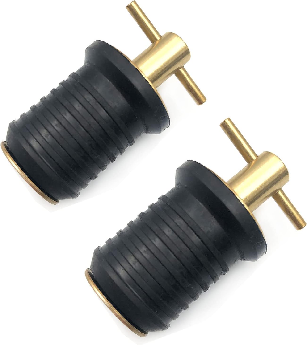 MKYCAI 2pcs T-Handle Drain Plug Twist-Turn Marine Boat Drain Plugs Rubber Plugs with Brass Handle Boat Marine Accessories Brass Plated T-Handle Plug Rubber Drain Plug for Hull