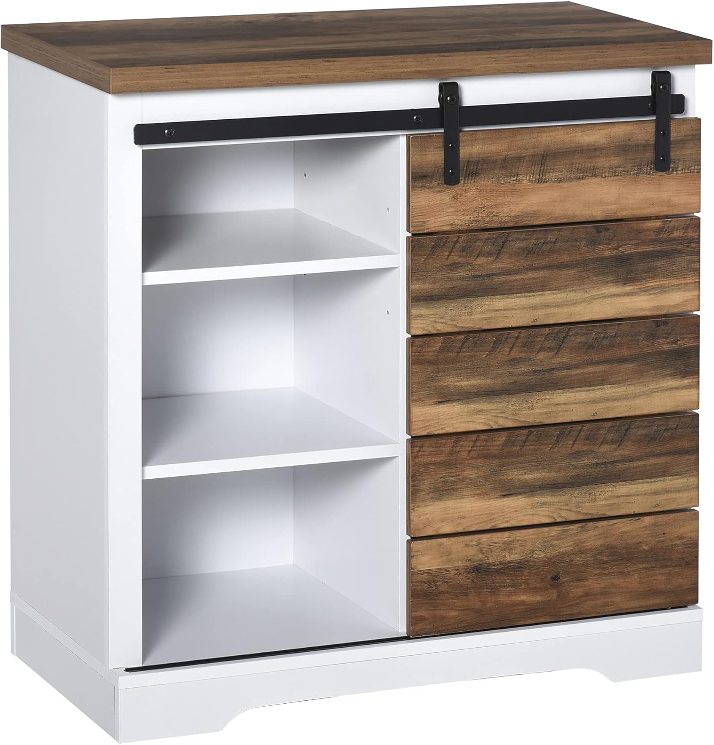 HOMCOM Rustic Farmhouse Accent Side Cabinet Buffet Sideboard with Sliding Barn Door and Interior Shelves, White/Brown