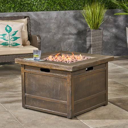 Hank Outdoor 32 inch by 32 inch Light Weight Concrete Gas-Burning Backyard Fire Pit, Natural Wood
