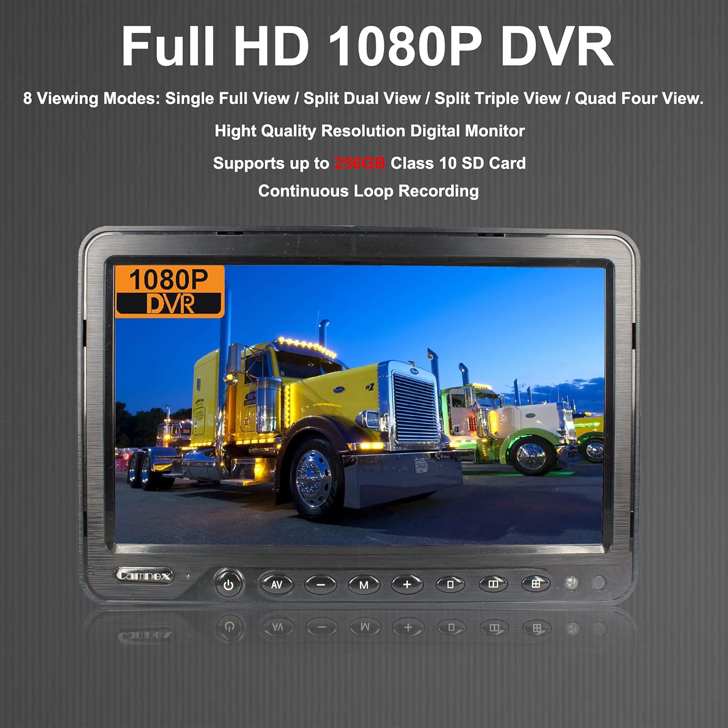 Camnex 7 Inch Screen 1080P HD Backup Camera System, Build-in HD DVR Recorder, Quad Split Screen, Rear View Monitor + 2X Backup Cameras + 2X Side Backup for Truck Trailer RV Camping