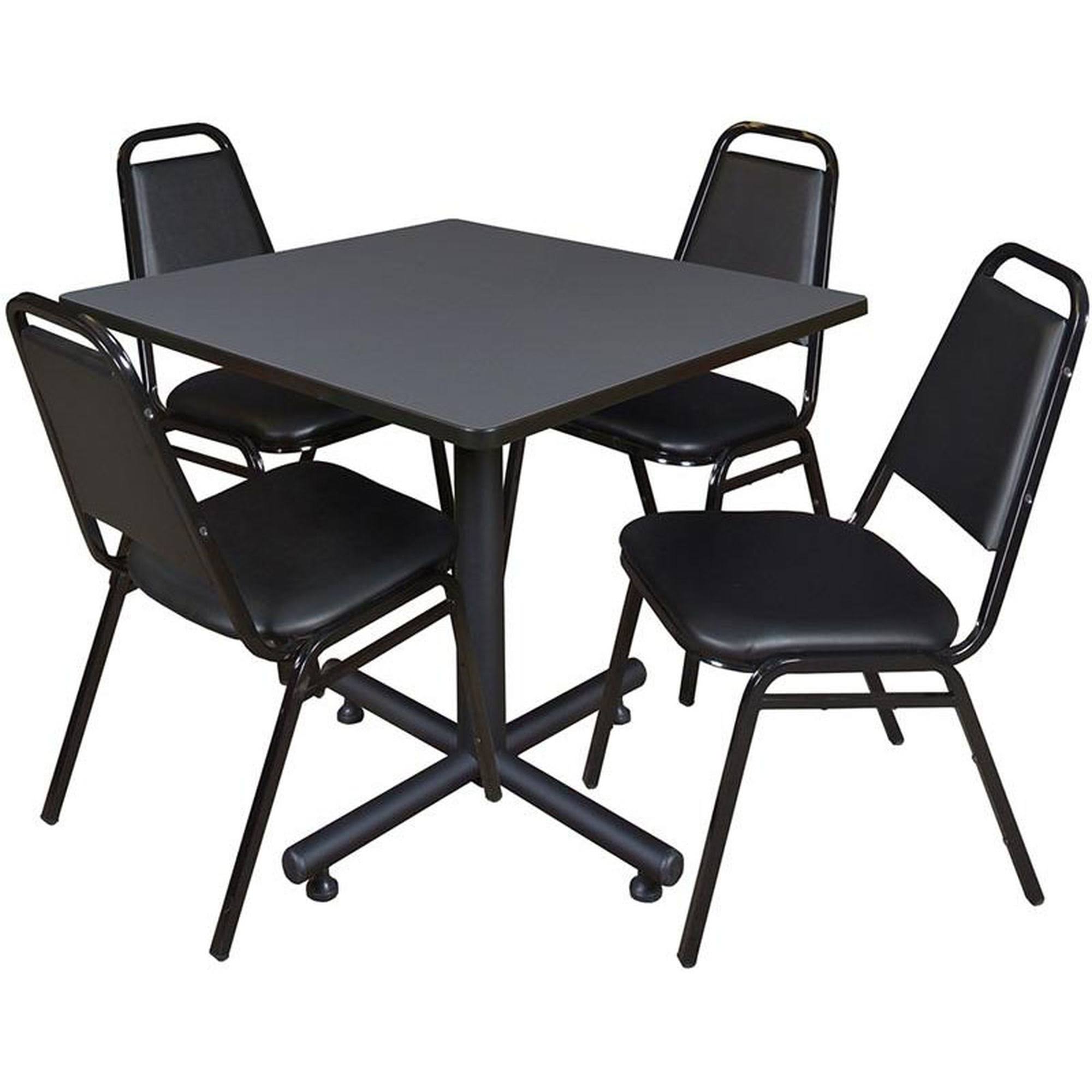 Regency Kobe 42x22 Square Breakroom Table- Grey u0026 4 Restaurant Stack Chairs- Black