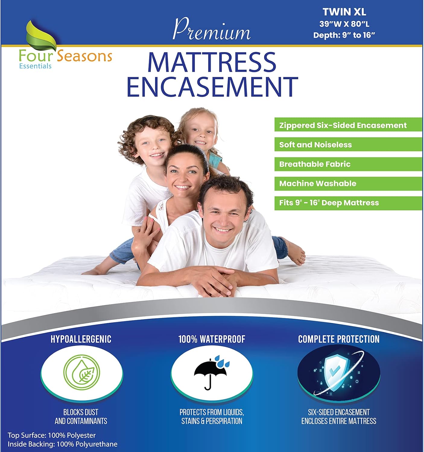 Twin Extra Long (XL) Mattress Protector Zippered Waterproof Encasement Hypoallergenic Premium Quality Cover Protects Against Dust Allergies Pack of 2