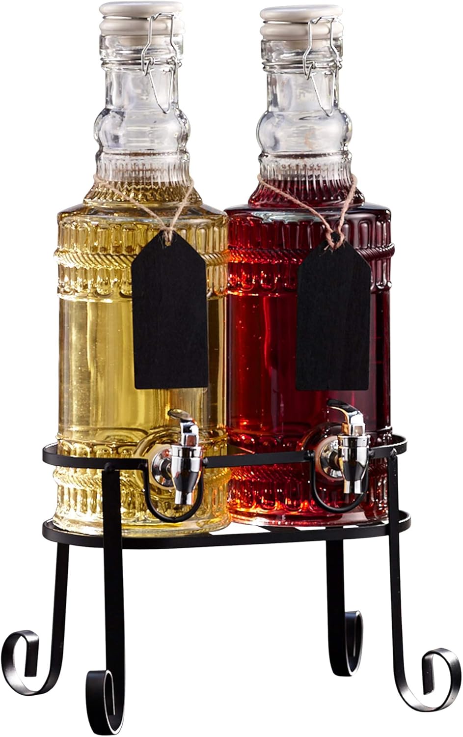 Style Setter 310343-RGB Main Street Beverage Cold Drink Dispenser w 2.7-Gallon Capacity Glass Jug with Wooden Lid & Metal, Leak-Proof Acrylic Spigot in Gift Box, Toscana Stand Pack of 2