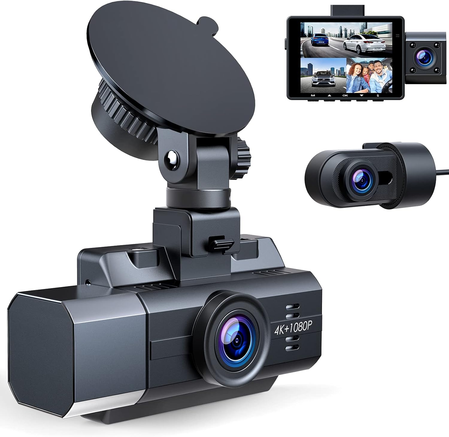 4K Dash Cam Front and Rear Inside 3 Channel Dashcam,CAMBASE 4K+1080P Front and Inside Dual Dash Cam,1440P+1080P+1080P Triple Car Camera,IR Night Vision,Capacitor,Parking Mode,G-Sensor,Support 256GB