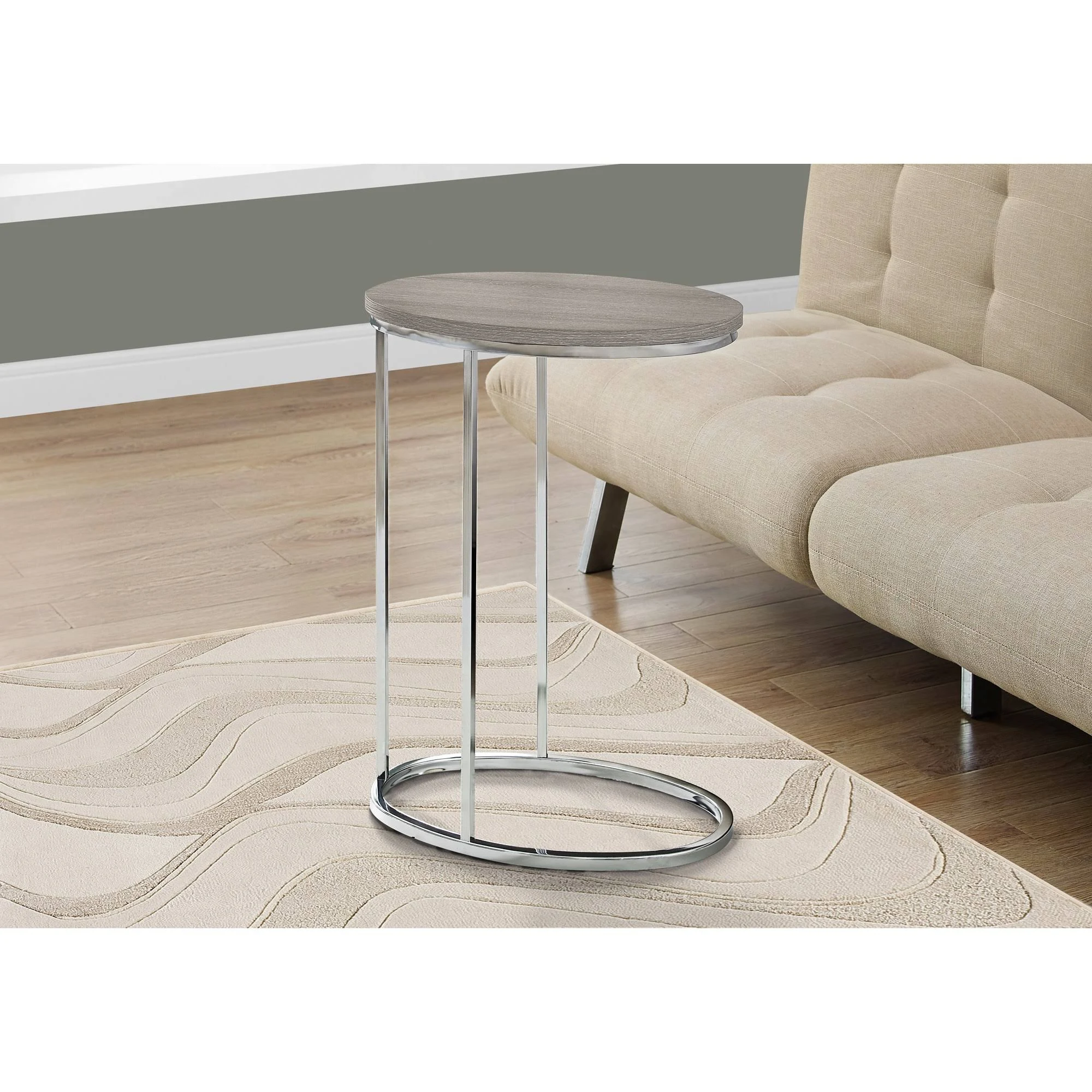 Monarch Accent Table Oval / Dark Taupe With Chrome Metal, Silver