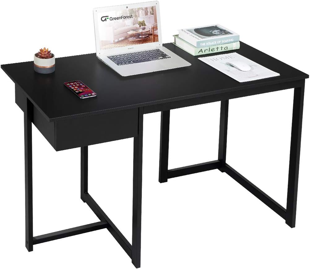 GreenForest Computer Desk with Drawer 47 inch Writing Desk Modern Simple Study PC Laptop Workstation for Home Office, Black Pack of 2