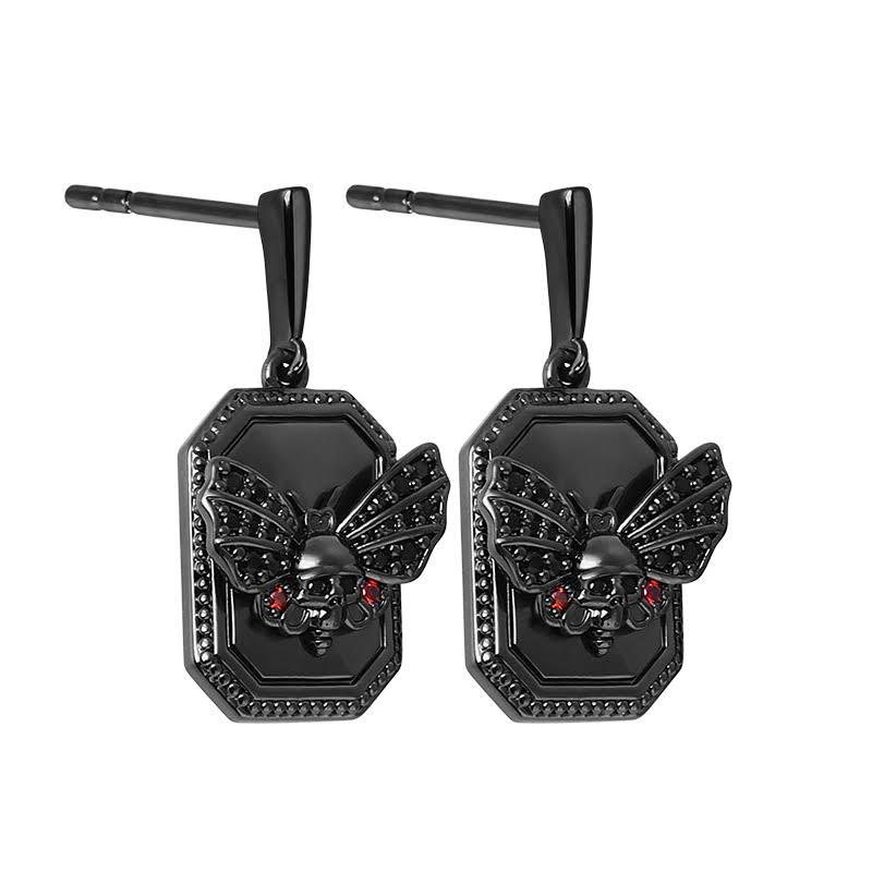 Skull Butterfly Earrings with Black Plated Sterling Silver