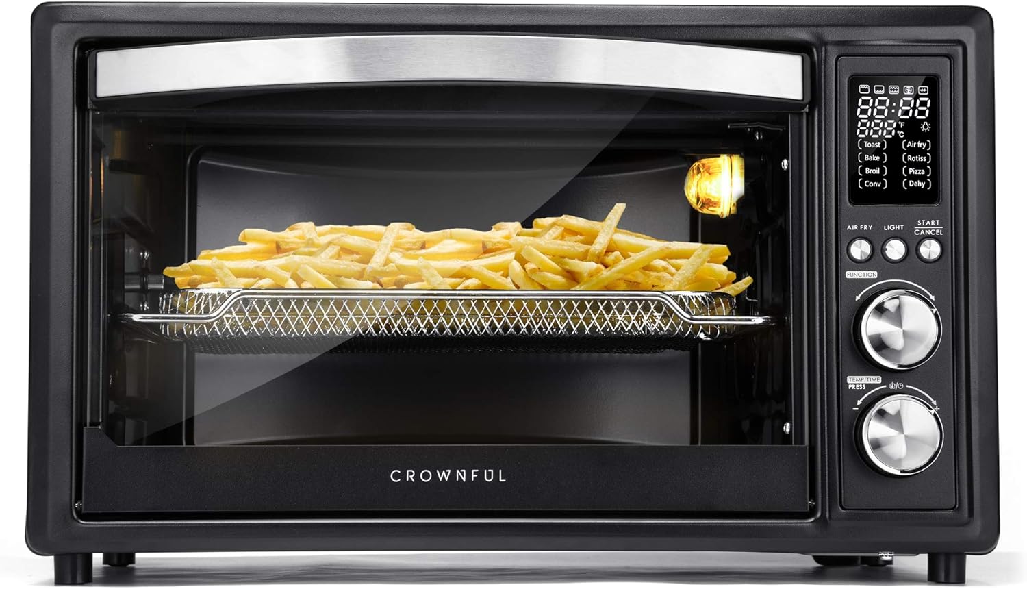 CROWNFUL Air Fryer Toaster Oven, 32 Quart Convection Roaster with Rotisserie & Dehydrator Combo Cooker, Accessories and Recipe Included, ETL Listed (Stainless Steel)