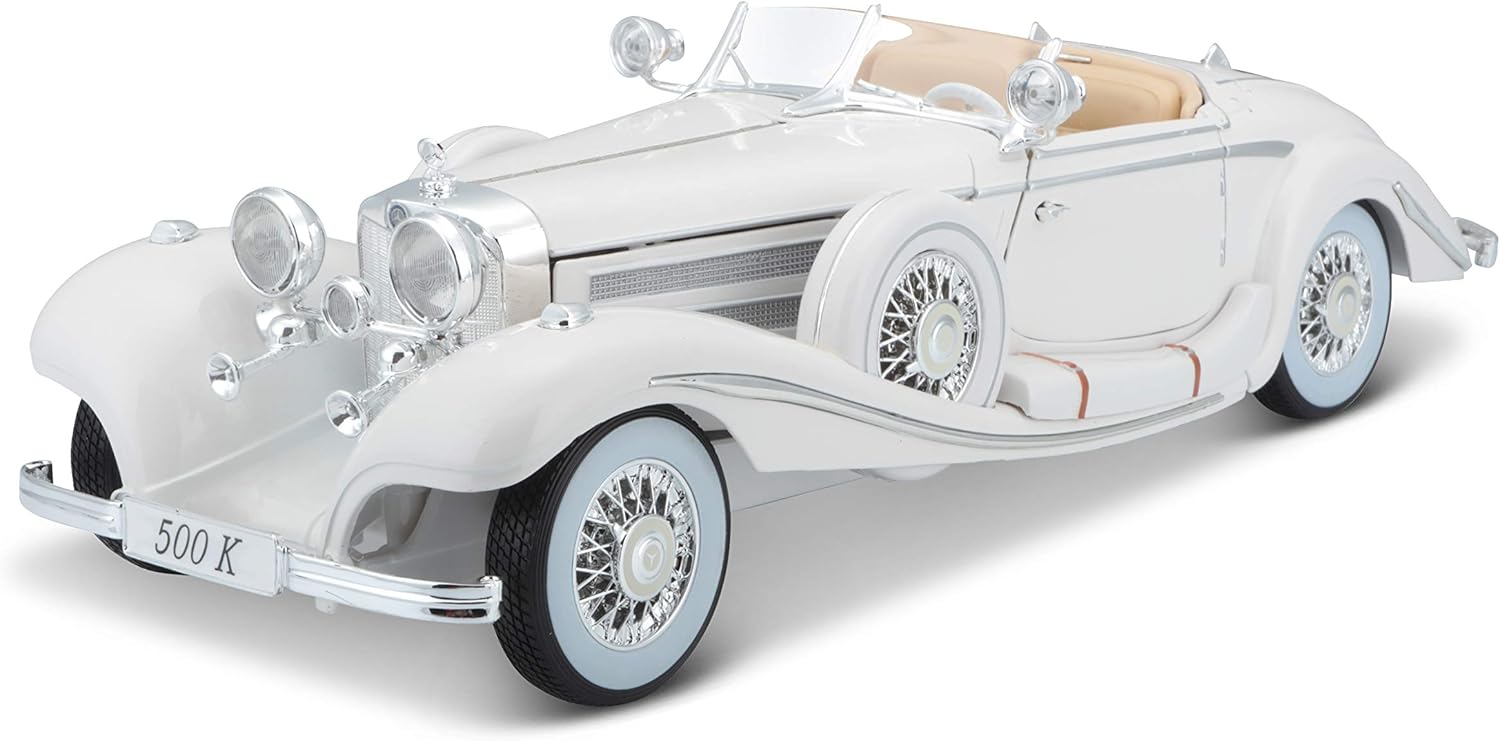 Maisto 1:18 Scale 1936 M-B 500 K Type Specialroadster Diecast Vehicle , White Pack of 2