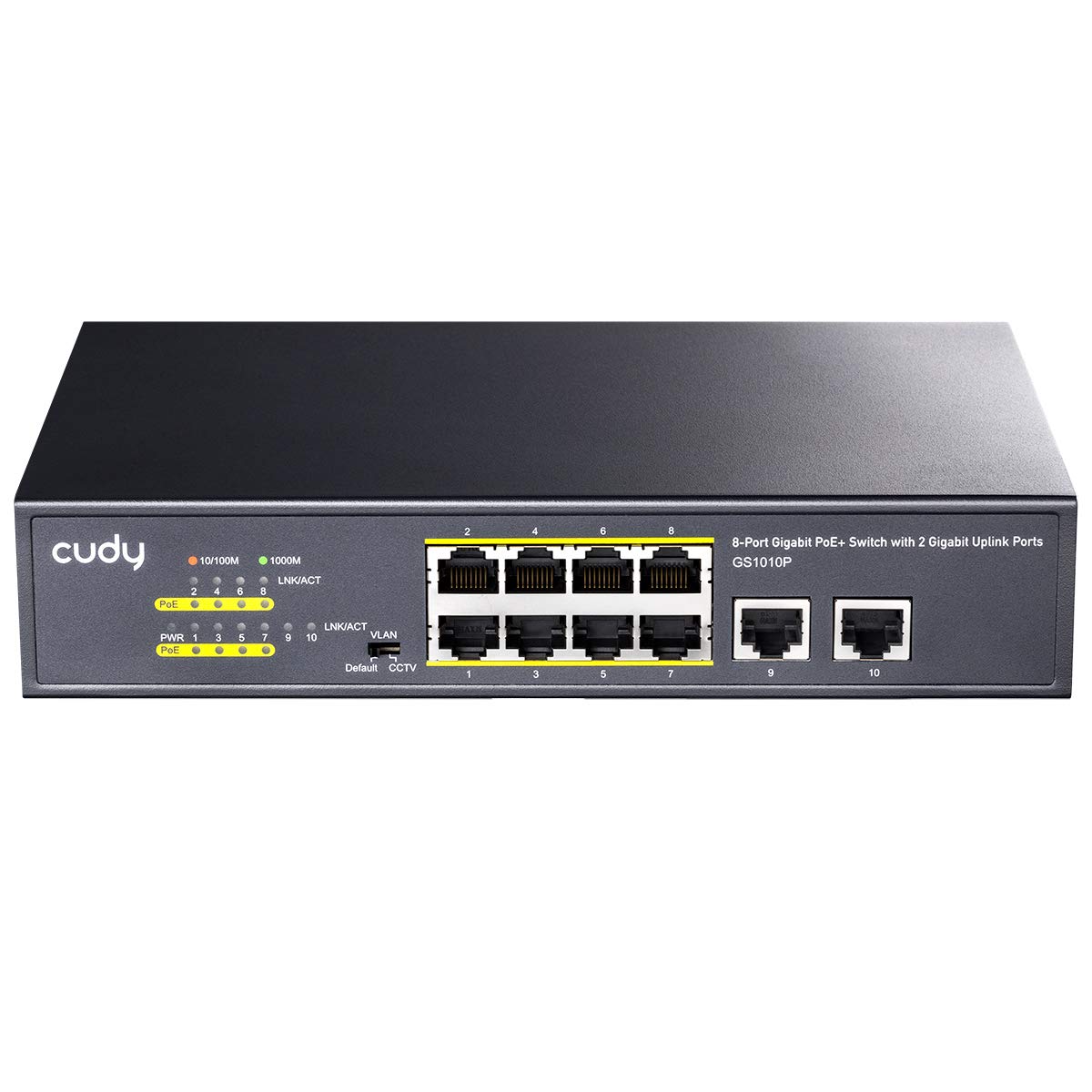 Cudy GS1010P 10-Port Gigabit Ethernet Unmanaged PoE Switch, with 8 x PoE+ @ 120W, Desktop/Rackmount, CCTV/VLAN Mode, 802.3af/ 802.3at, Plug and Play Pack of 2