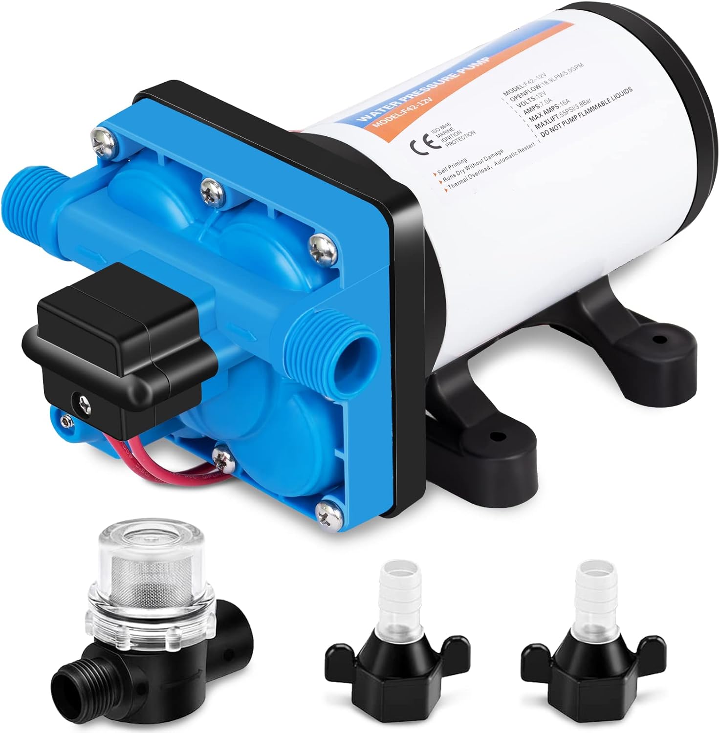 YoungTree Self Priming Water Pressure Pump, 5.0 GPM 55 PSI 12V Water Diaphragm Pump for RV Caravan Marine Yacht (FL42-12V) Pack of 2