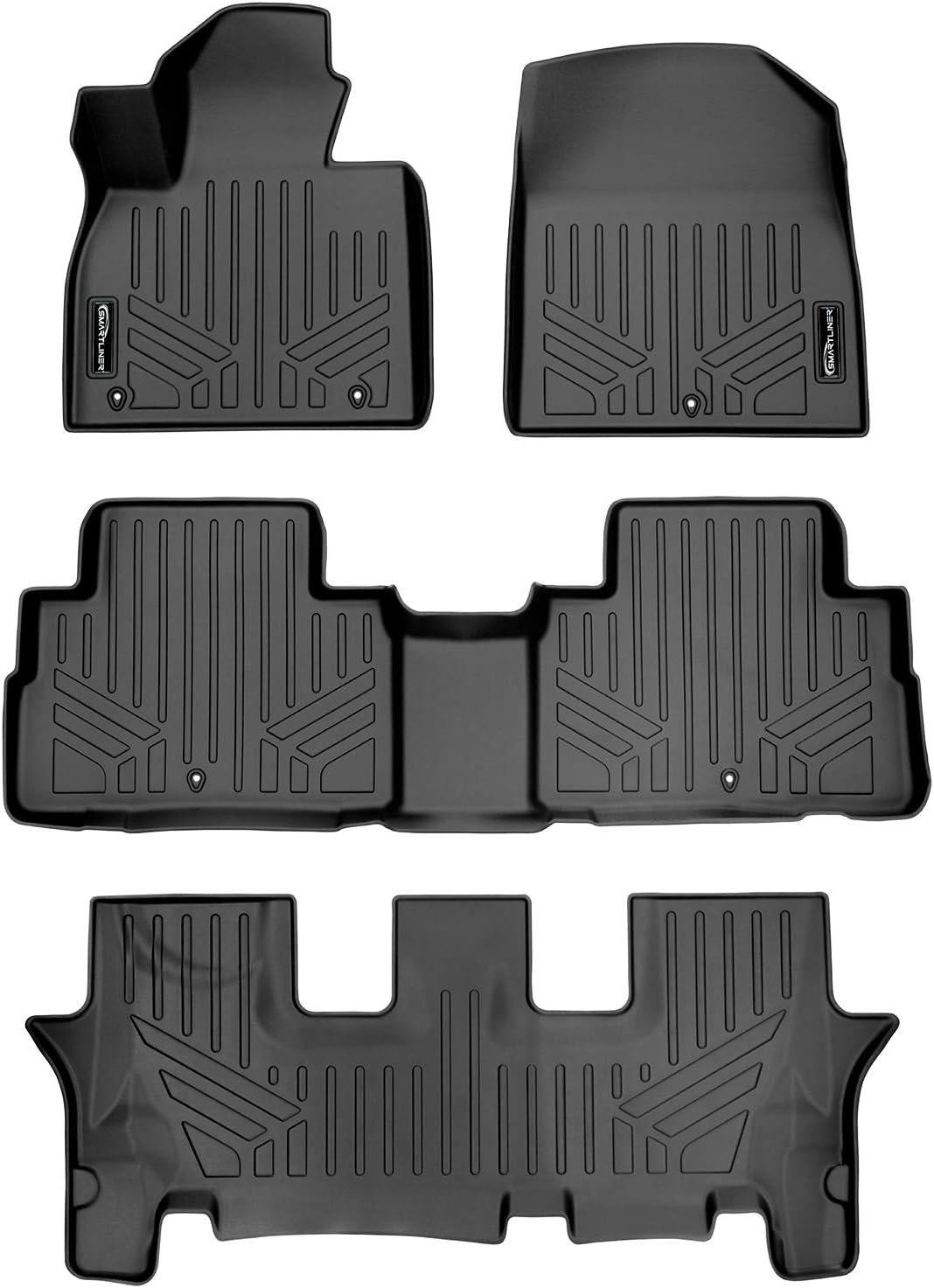 SMARTLINER Custom Fit 3 Row Floor Mat Liners Compatible with 2020-2022 Hyundai Palisade Fits Bench & Bucket Seats, Black