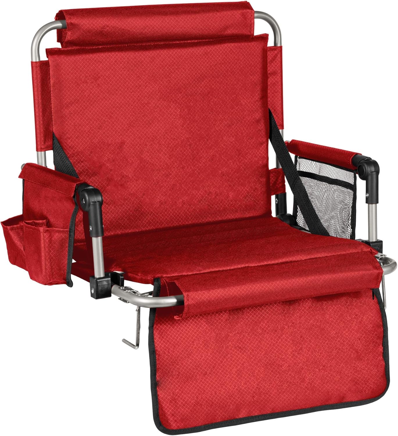 Alpcour Foldable Stadium Bleacher Seat with Backrest and Armrest - Durable and Portable Padded Chair with Pockets and Cup Holder - Perfect for Basketball and Football Bench Seats