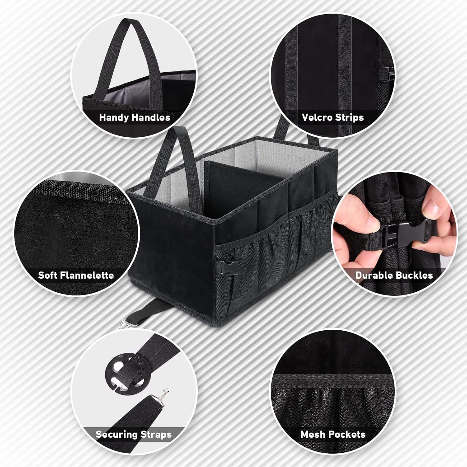 SEG Direct Car Seat Organizer with Side Mesh Pockets, Collapsible Trunk Cargo Storage Container for Any Auto, Vans, SUVs,F-150 (Black) Pack of 2