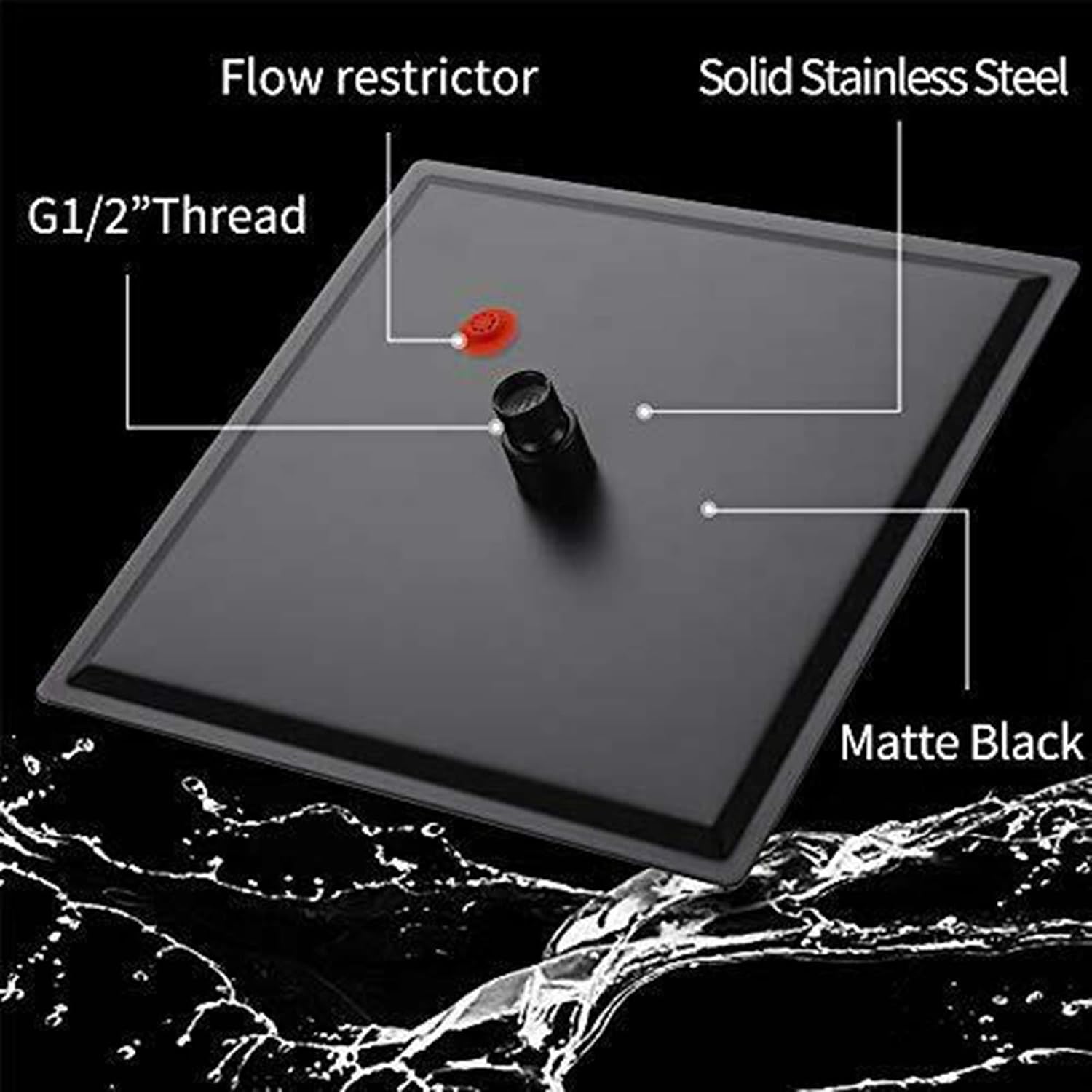 AWARA 16 Inch Rain Shower Head, Square Ultra Thin 304 Stainless Steel High Pressure Shower Head, Black Large Size Rainfall Shower Head, Full Body Coverage Modern Waterfall Shower Head Pack of 2