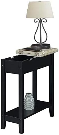 Pemberly Row Flip Top End Table with Charging Station in Black Wood Finish