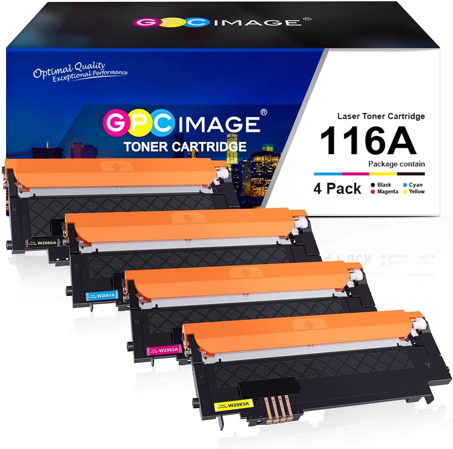 GPC Image Compatible Toner Cartridge Replacement for HP 116A W2060A W2061A W2062A W2063A to use with MFP 179fnw MFP 178nw Printer Tray (Black, Cyan, Magenta, Yellow)