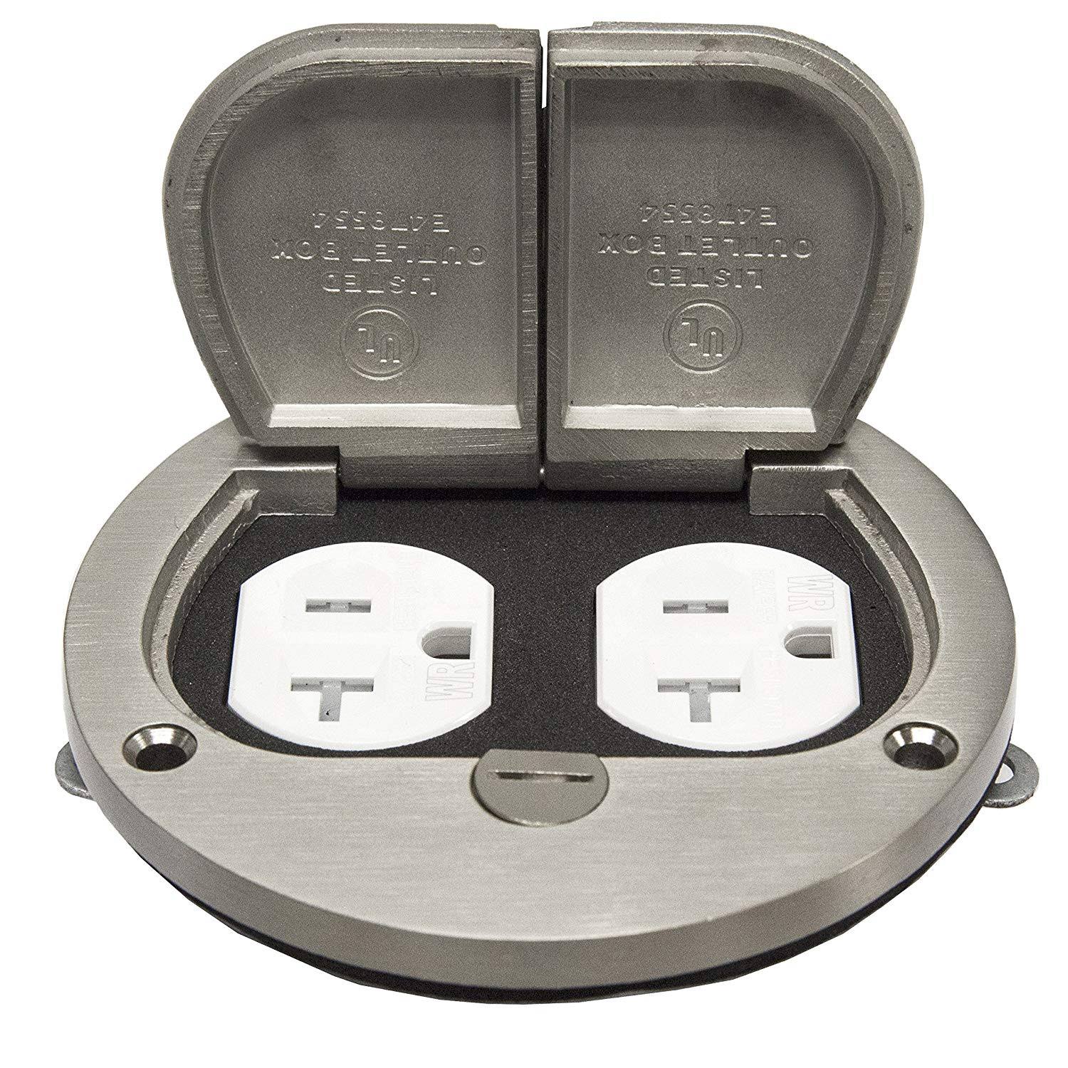 4 Hinged Floor Box Cover 20A Duplex Tamper Weather Resistant Receptacle Enerlites 975503-s Nickel Plated Brass