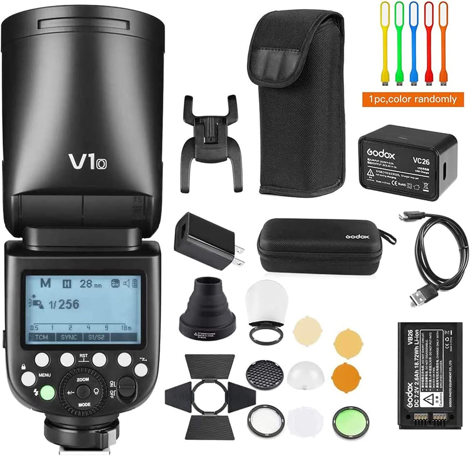 Godox V1-O TTL Flash Speedlite 76WS GN92 2.4G High-Speed Sync 1/8000s 2600mAh Li-ion battery Round head Camera Speedlight with Godox AK-R1 Accessories Kit Compatible for Olympus Panasonic Cameras