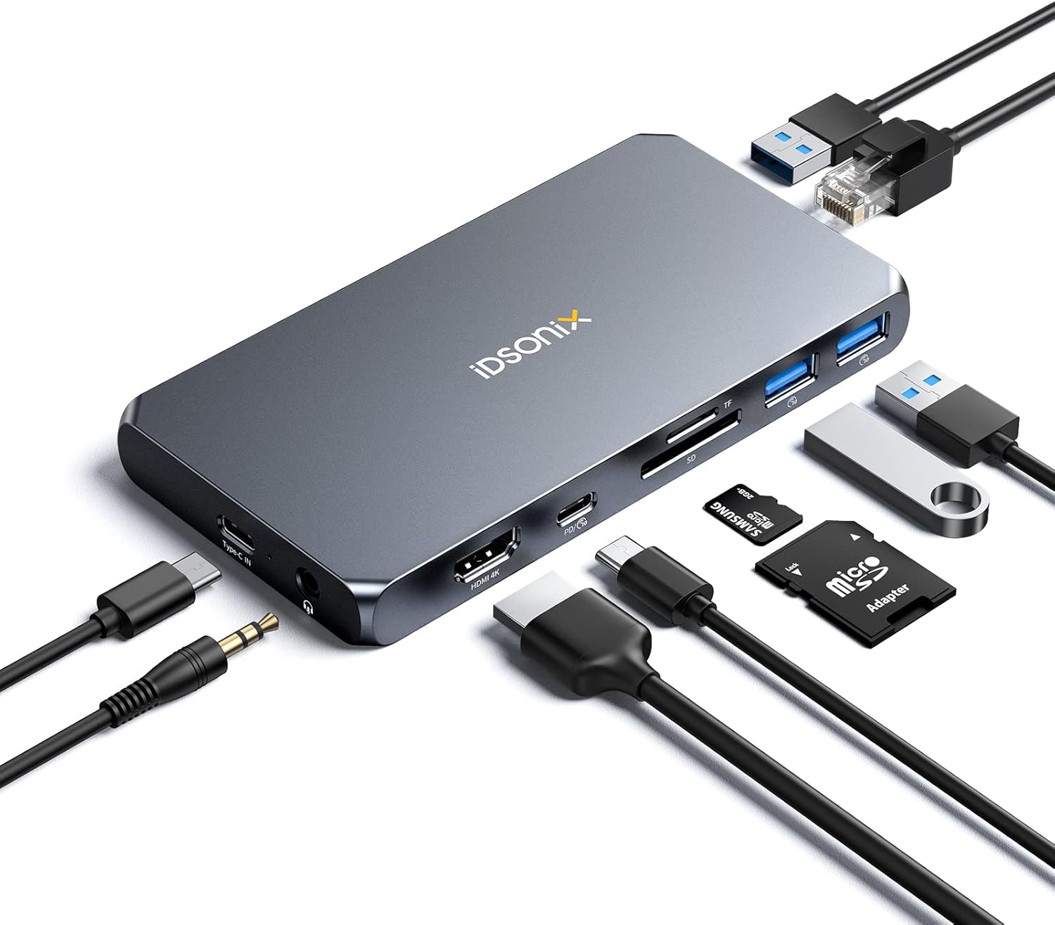 USB-C Hub Docking Station with M.2 NVMe Enclosure, iDsonix 10 in 1 Type-C Docking Station with HDMI 100W Power Delivery, Support 4TB for MacOS & Windows