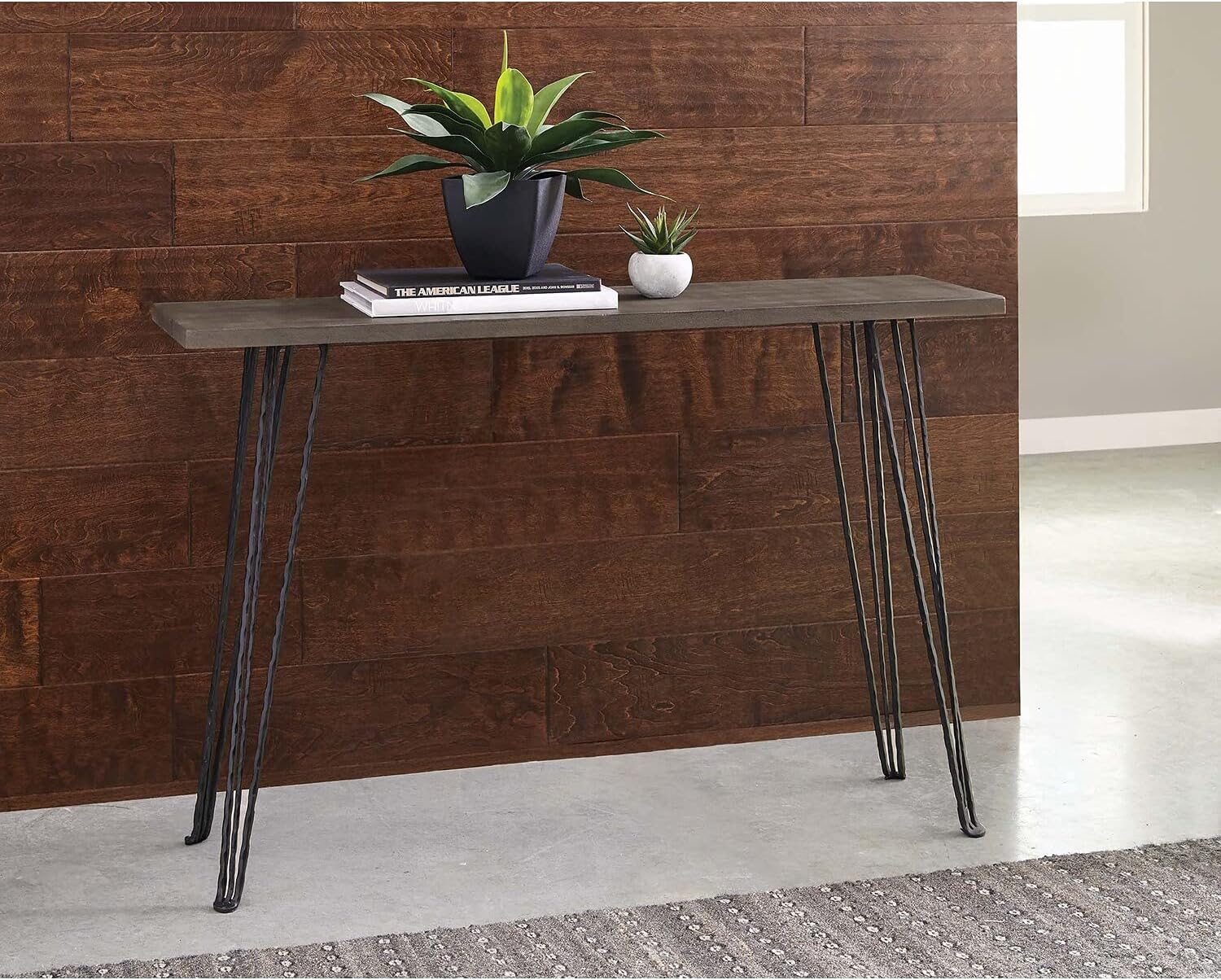 Coaster Rectangular Console Table Concrete and Black Rectangular
