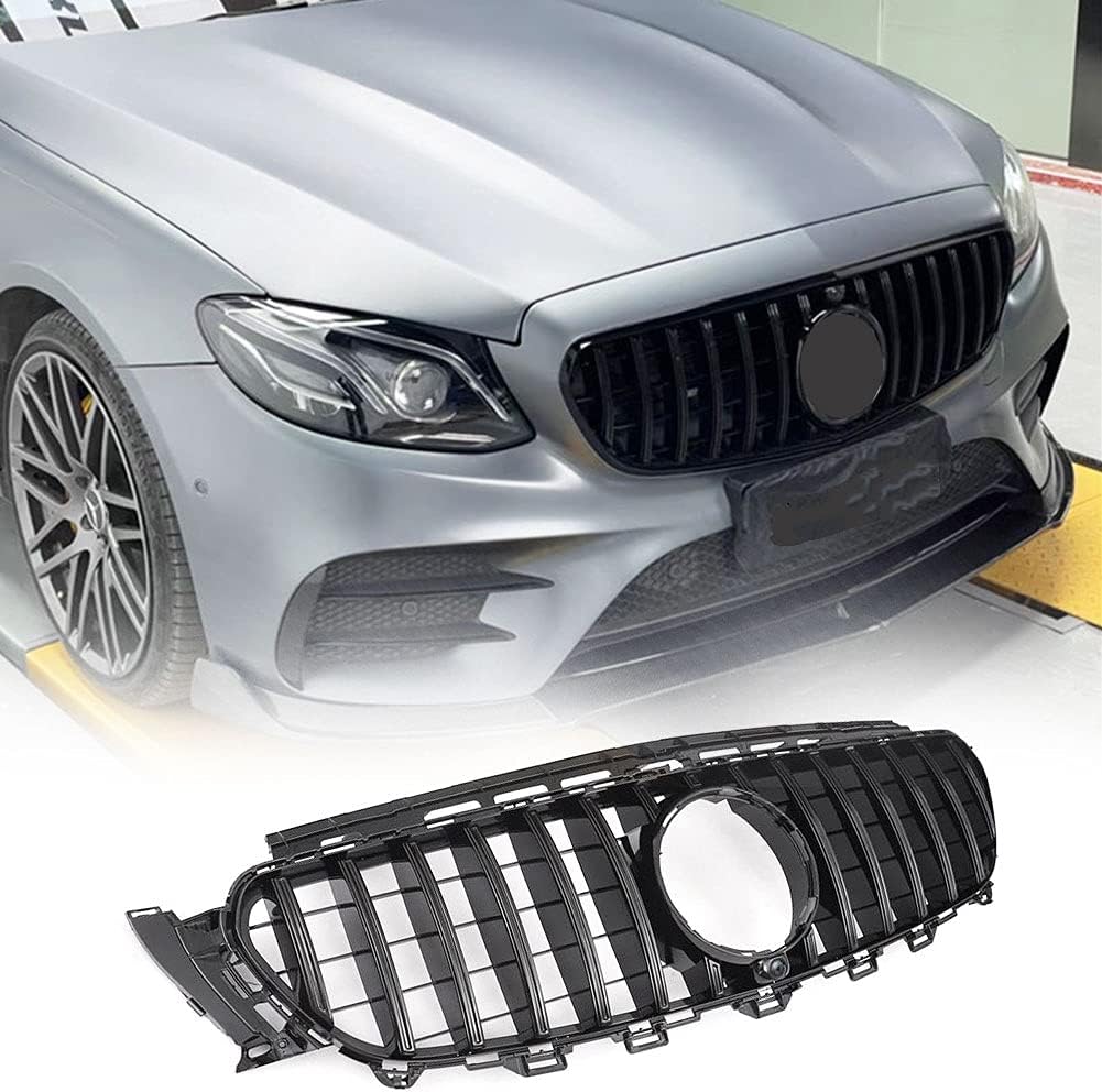 MCARCAR KIT Front Hood Grill Grille Fits for Mercedes Benz E-Class W213 E200 E250 E300 E350 E400 E43 AMG E500 E550 2D 4D 2016-2019 (models with camera) Conversion Front Kidney Grille-Gloss Black