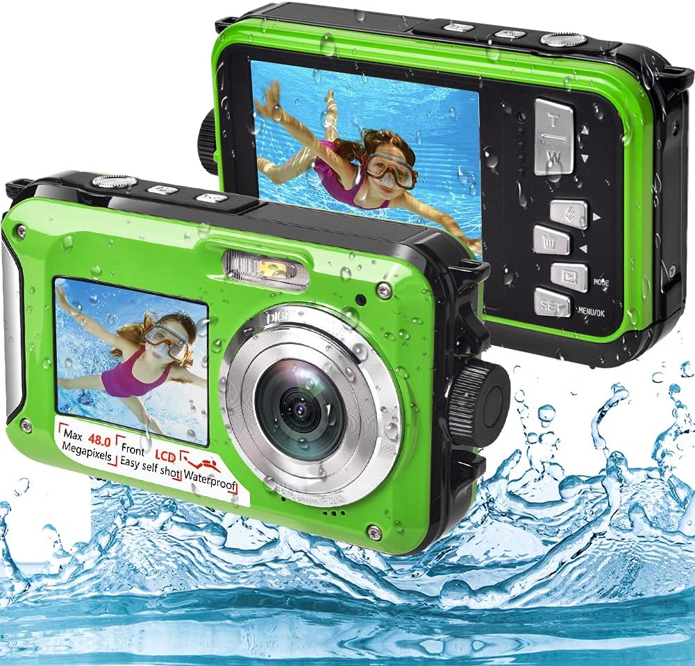 Underwater Camera, Waterproof Camera Full HD 2.7K 48MP Waterproof Camera Digital with Dual Screen, 16X Digital Zoom and Self-Timer (WP01) Pack of 2