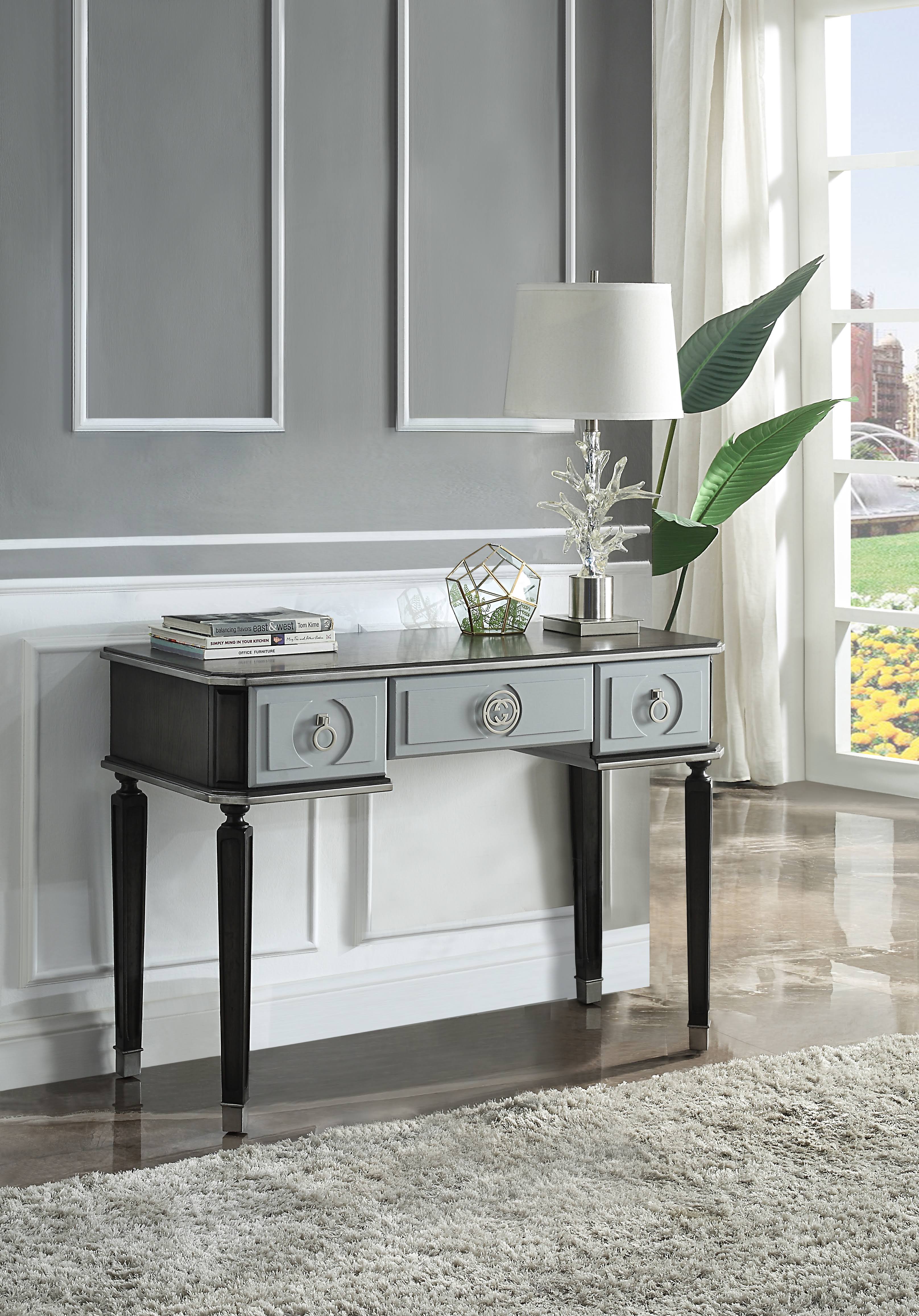 Acme Furniture House Beatrice Charcoal Light Gray Vanity Desk