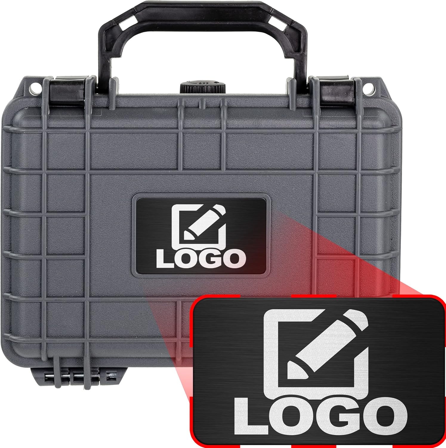 Eylar Protective Gear and Camera Hard Case with Custom Logo Engraved Plate, Water & Shock Proof w/ Foam TSA Approved 8.12 inch 6.56 inch 3.56 inch (Black)