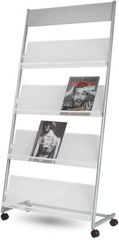 Brochure Display Stand with 4 Pockets, Floor Standing Magazine Rack Holder, Silver