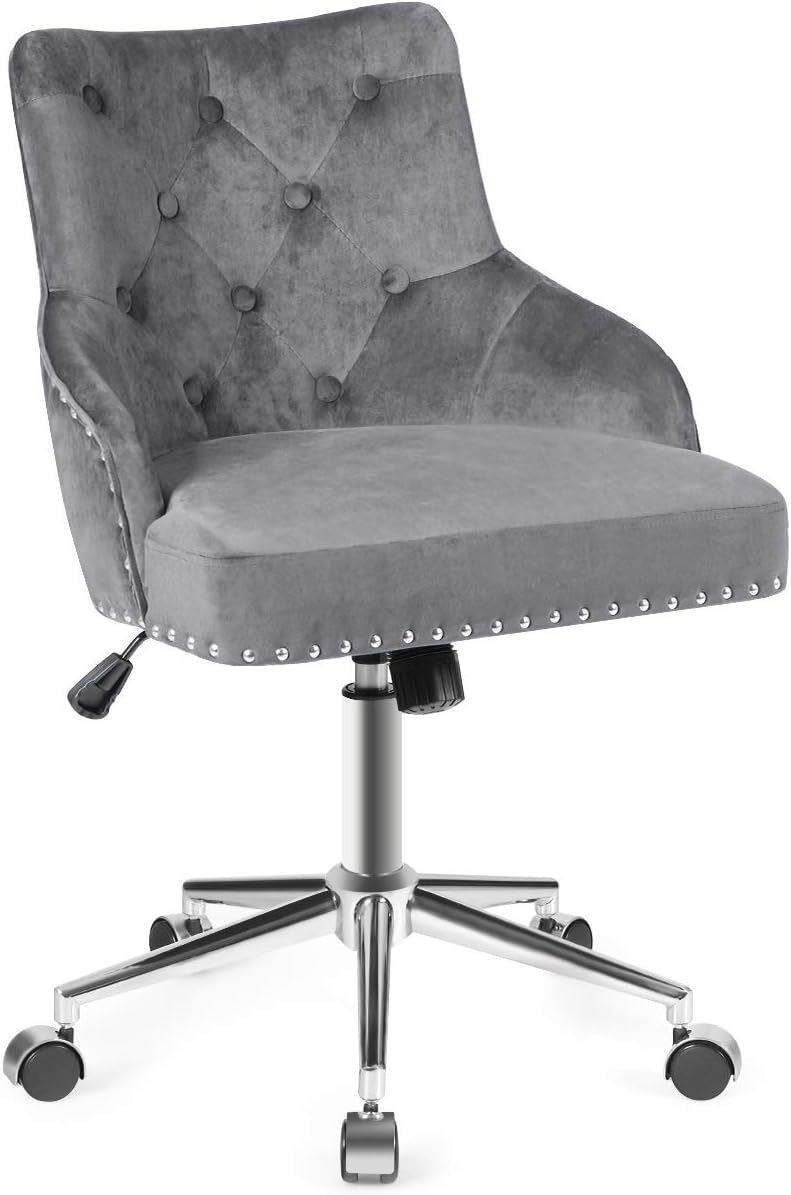 Giantex Modern Home Office Chair, Tufted Velvet Swivel Armchair, Mid-Back Velvet Office Chair with Soft Seat, Adjustable Task Chair Computer Desk Chair for Living Room Bedroom Study (Turquoise)