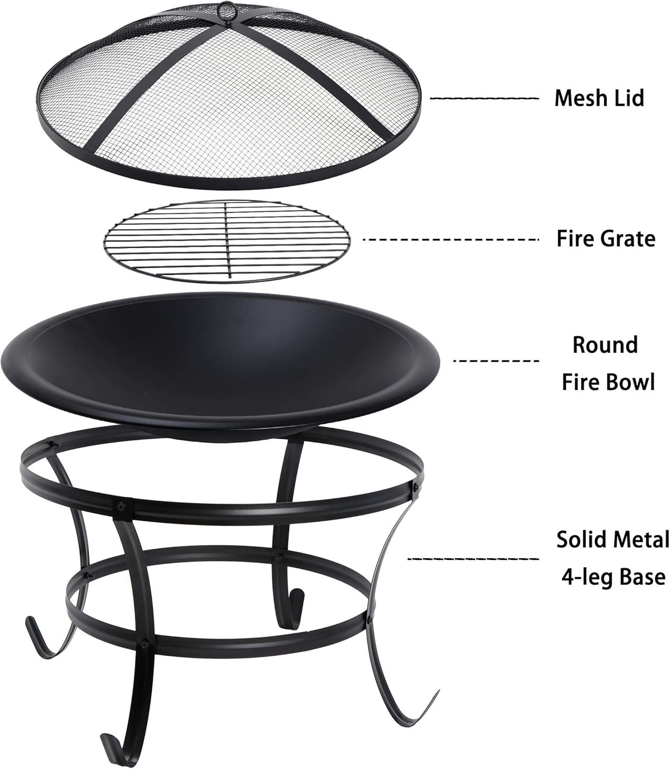 22 Inches Portable Fire Pit Outdoor Wood Burning Steel Lightweight BBQ Grill Firepit Bowl with Log Grate&Poker for Outside Patio Campfire Bonfire Backyard