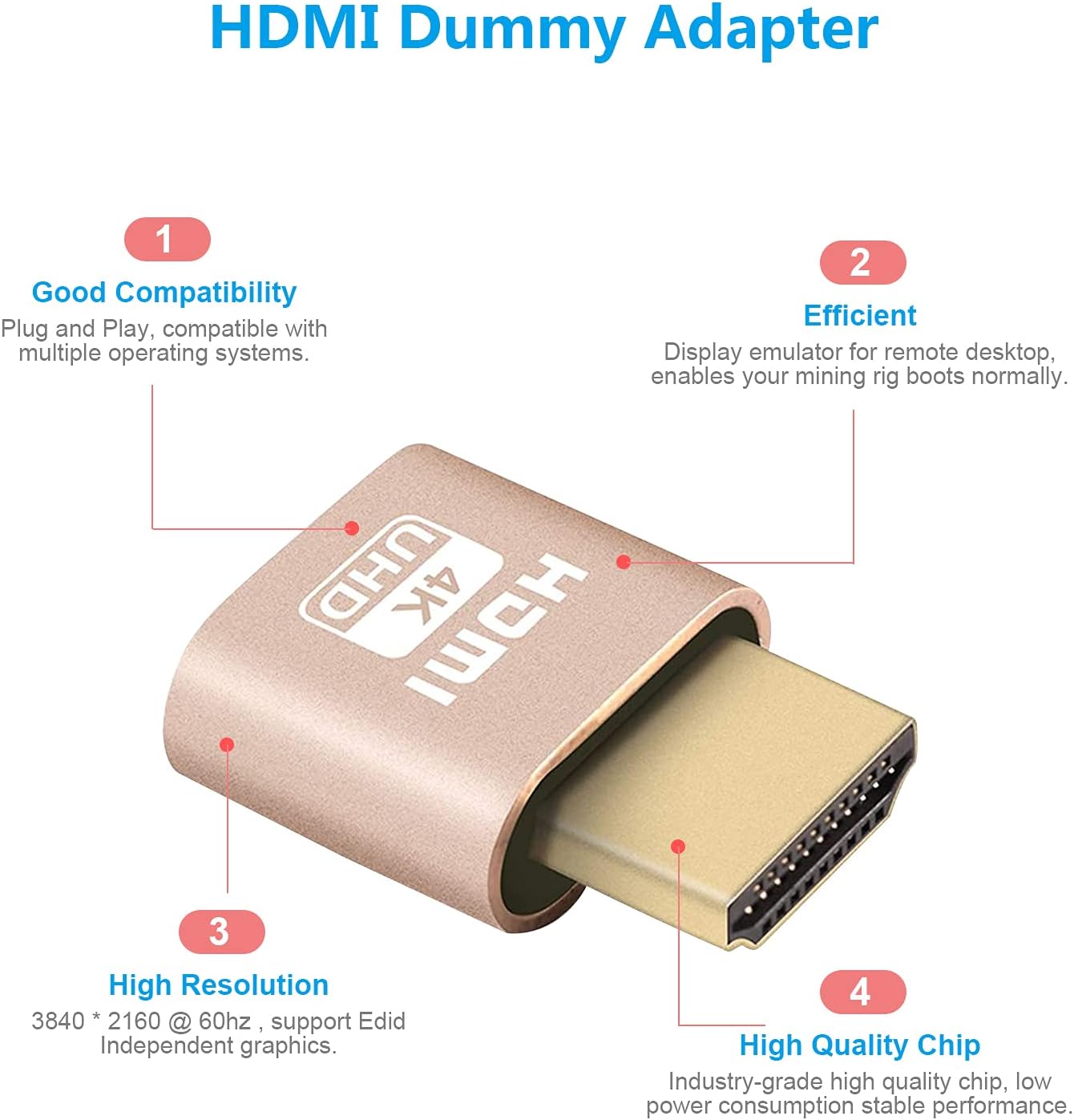 4K HDMI Dummy Plug, Headless Ghost Display Emulator,[3840x2160@60Hz New Generation],High Resolution Virtual Monitor Display Adapter Headless for Mining, Compatible with Windows Mac OSX-6 Packs