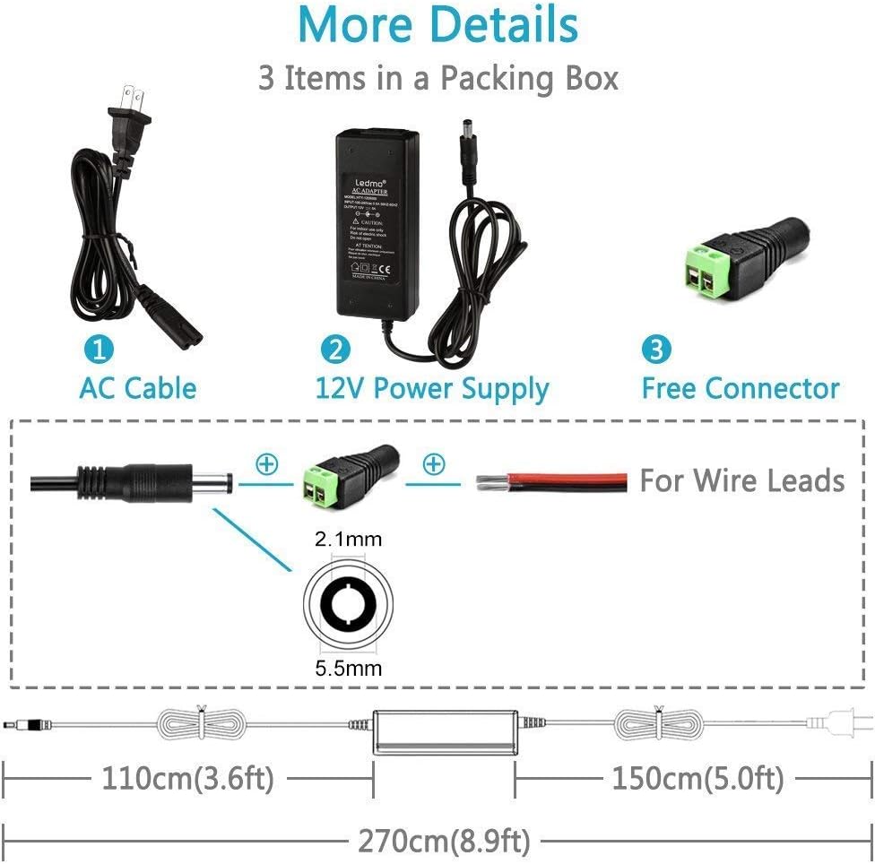 1 Pack Bundle 3 Pack 12V 5A LED Power Supply Pack of 2
