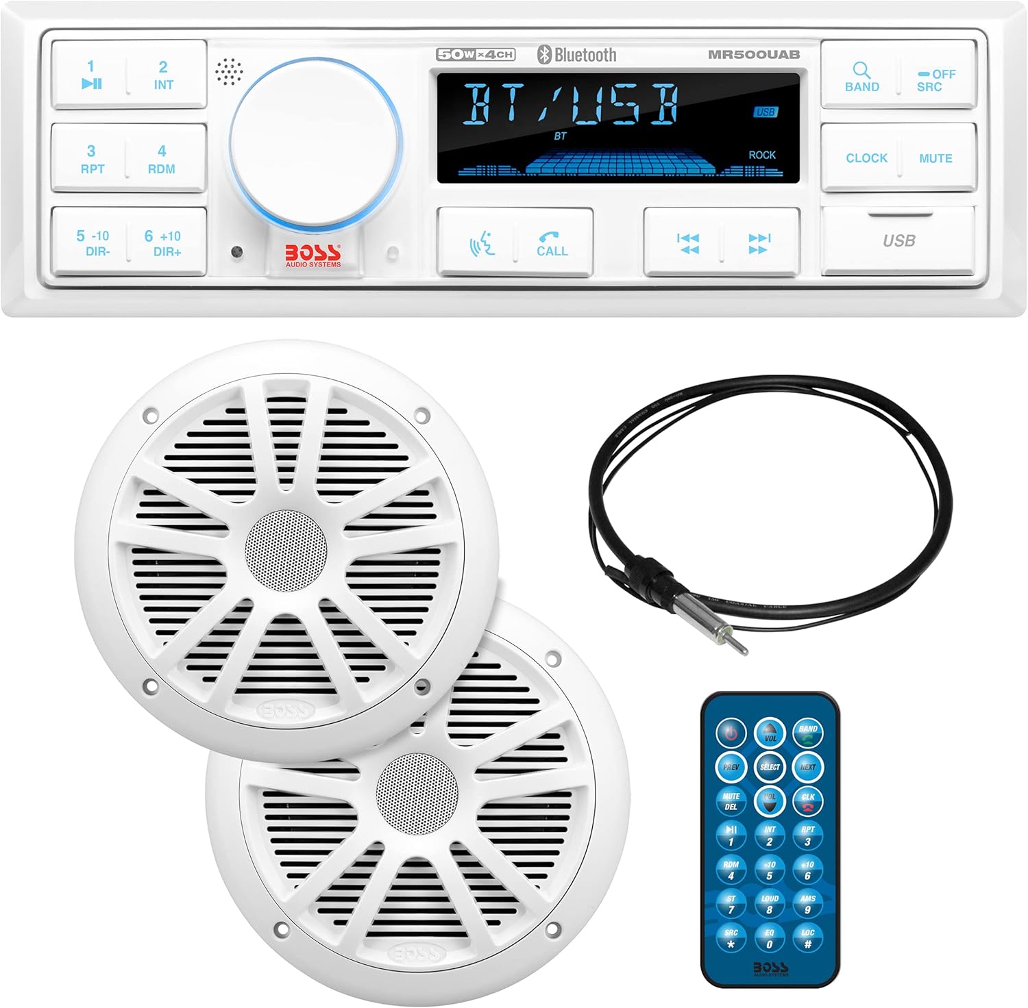 BOSS Audio Systems MCK500WB.6 Marine Receiver & Speaker Package - Weatherproof, Bluetooth Audio, USB, MP3, AM/FM, Aux-in, 6.5 Inch Speakers, Marine Dipole Antenna