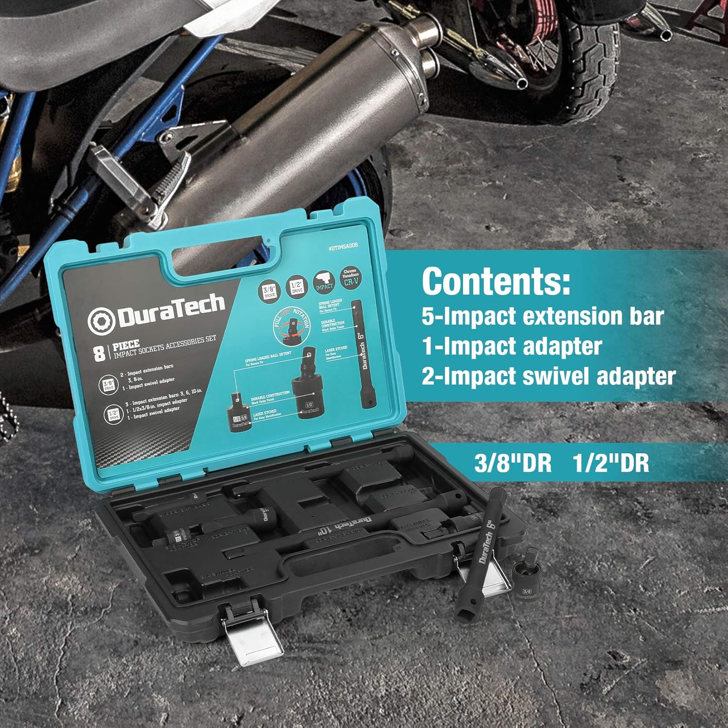 DURATECH Impact Socket Adapter Set, 8-piece including 3/8 in. and 1/2 in. Drive Adapter and Universal Joints, Reducer, Extension Bars