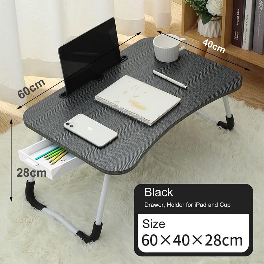 Lap Desk with Storage Drawer, Cup and Phone Holder, Laptop Bed Tray Table, 23.6