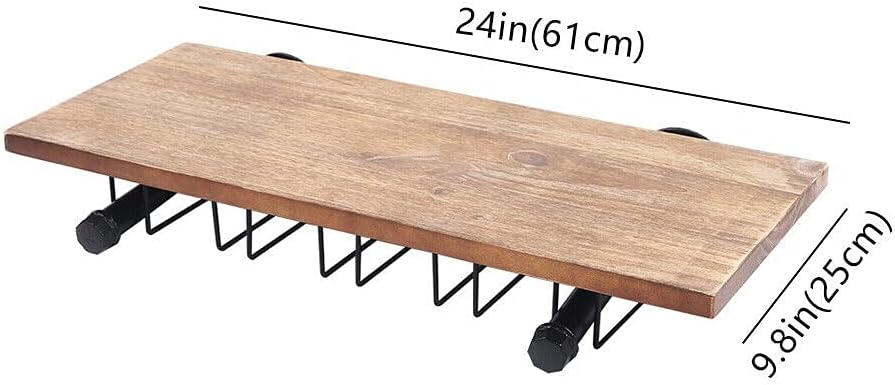 Wall Mounted Iorn & Wood Glass Bottle Holder Wine Storage Rack+Stem Glass Holder Pack of 2