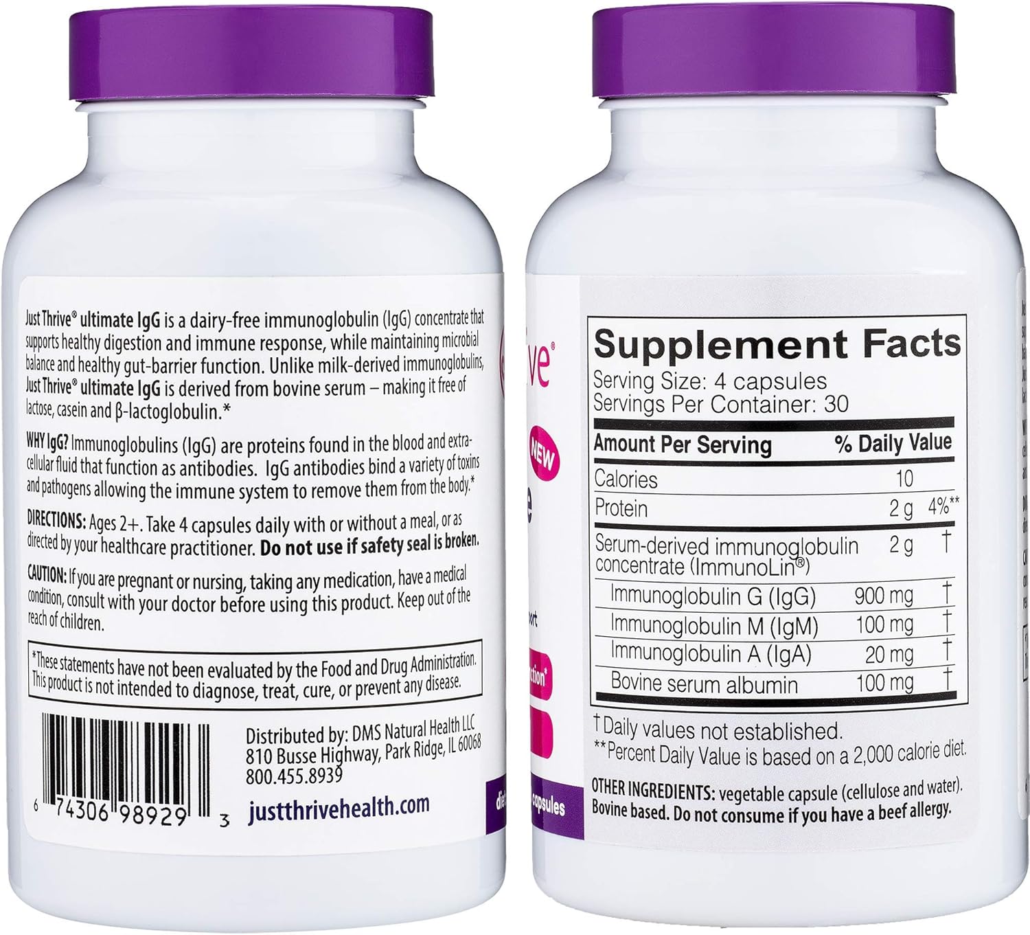 Just Thrive - IgG Complete (30-Day Supply) - Made for Immune System and Gastrointestinal Health - Support The Body’s Natural Immunoglobulins - Dairy, Gluten, Soy Free - Non-GMO Pack of 2