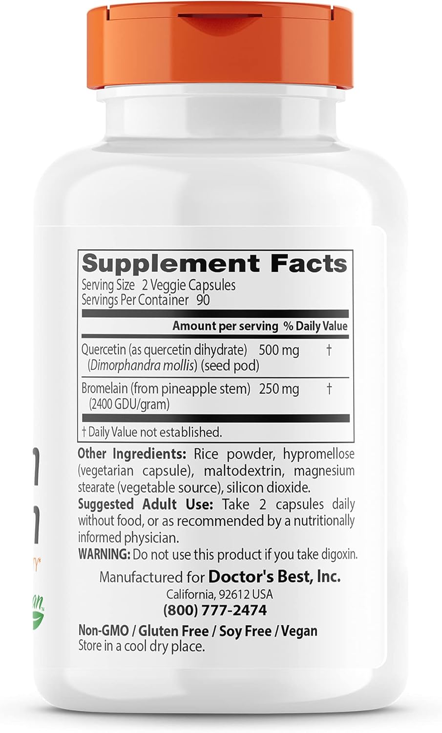 Doctor's Best Quercetin Bromelain, Immunity Support, Heart, Joint & Healthy Respiratory System, Non-GMO, Vegan, Gluten Free, Soy Free,180 VC Pack of 2