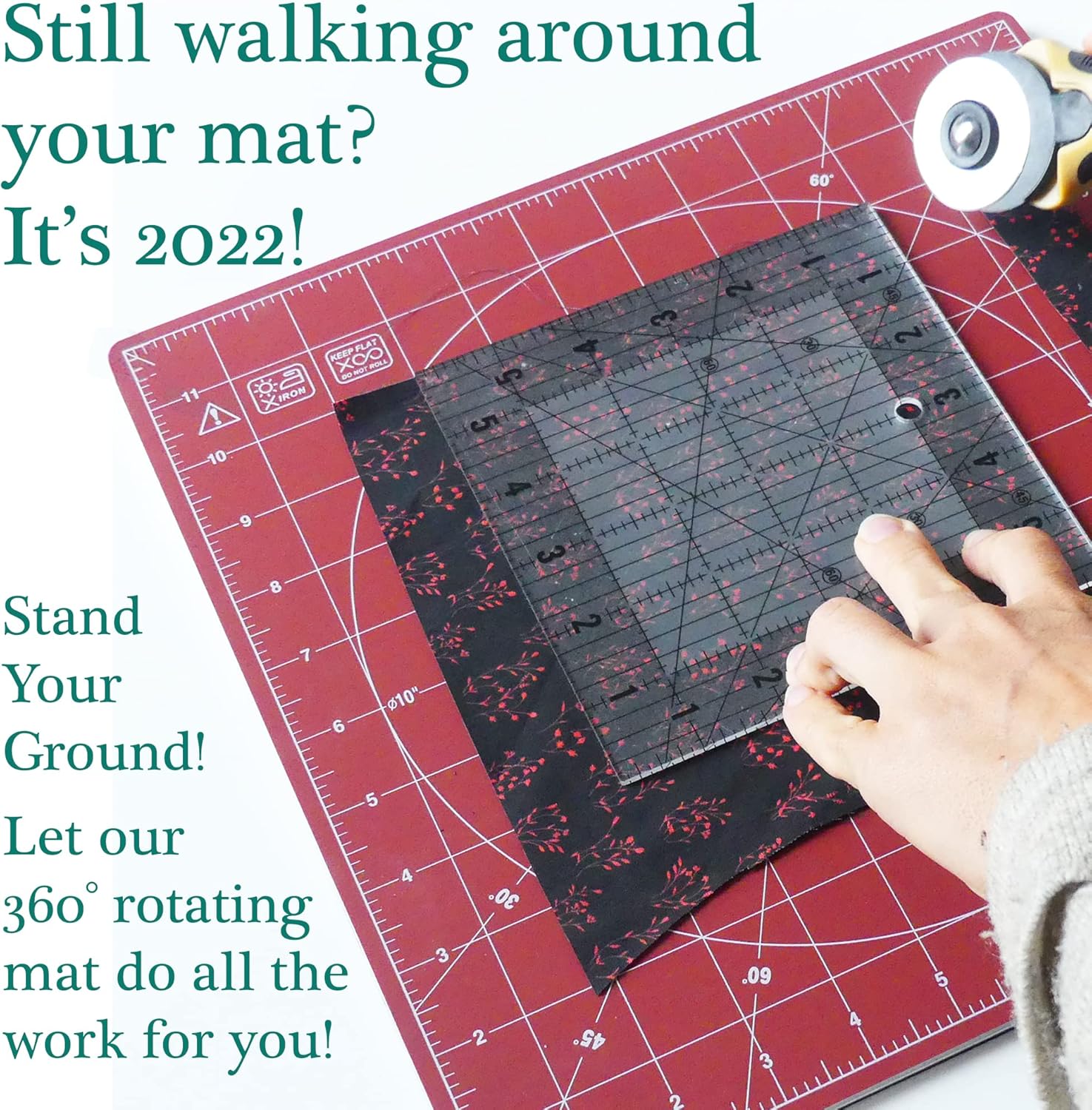 Madam Sew Self Healing Cutting Mat, 12x12 Rotating Cutting Mat for Quilting, Sewing and Crafts Features 360 Degree Rotation, Lockable Non-Slip Base and Accurate Grid and Bias Lines for Precise Cuts