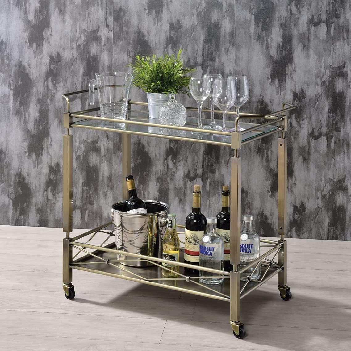 ACME Furniture Matiesen cart, Antique Gold & Clear Glass