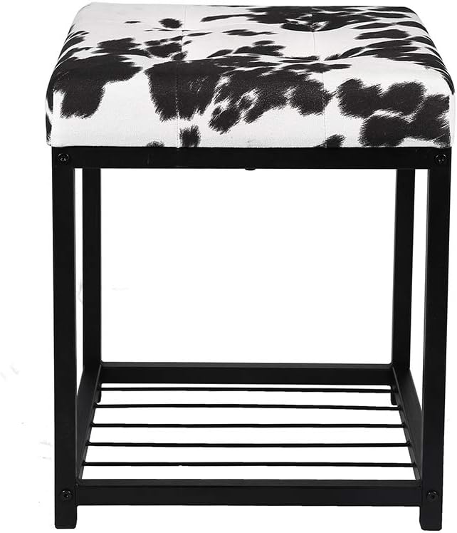 GIA Square Metal Ottoman with Foot Rest, Cow Print (OT06-MILK Cow-S_VC) Pack of 2