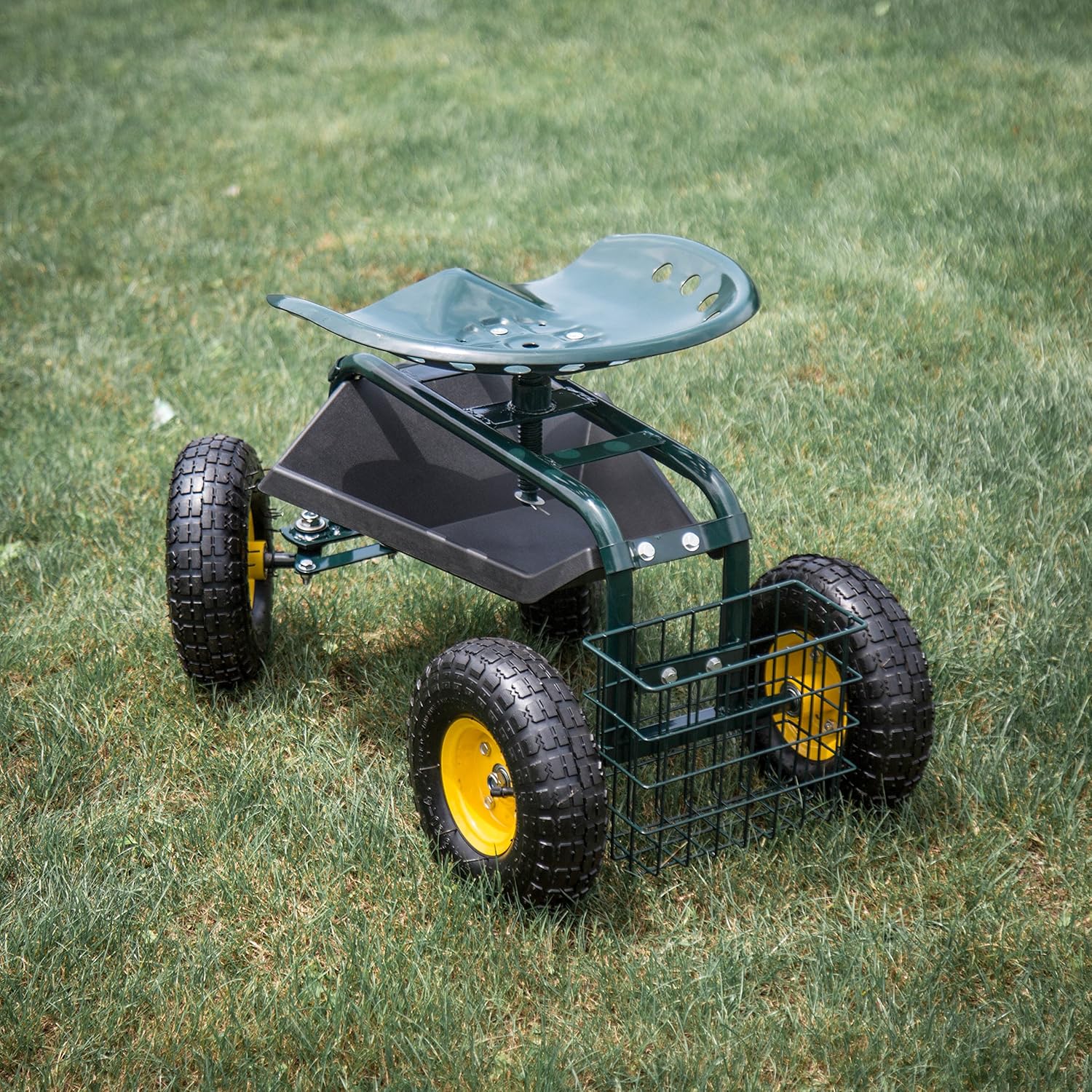 Kinsunny Rolling Scooter Garden Stool Cart with Tool Storage Basket & Swivel Seat Heavy Duty Gardening Planting Pack of 2