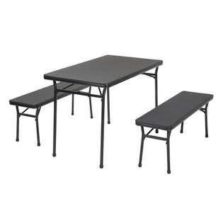 Cosco Tailgate 3 Piece Folding Table Set with Benches in Black