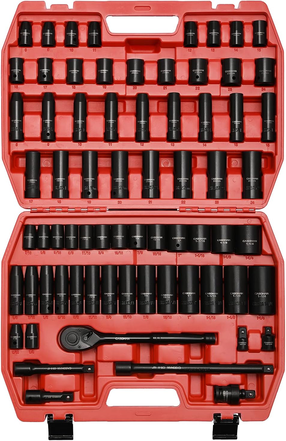 CASOMAN 1/2-inch 70 Pieces Impact Socket Master Set, SAE & Metric from 5/16